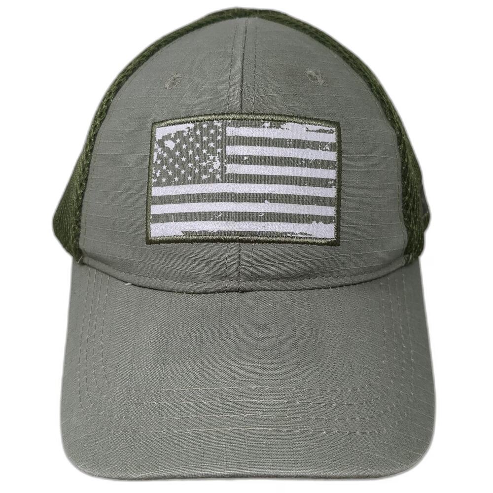 Highland Tactical Baseball Cap Green One Size Mesh Back American Flag Hat